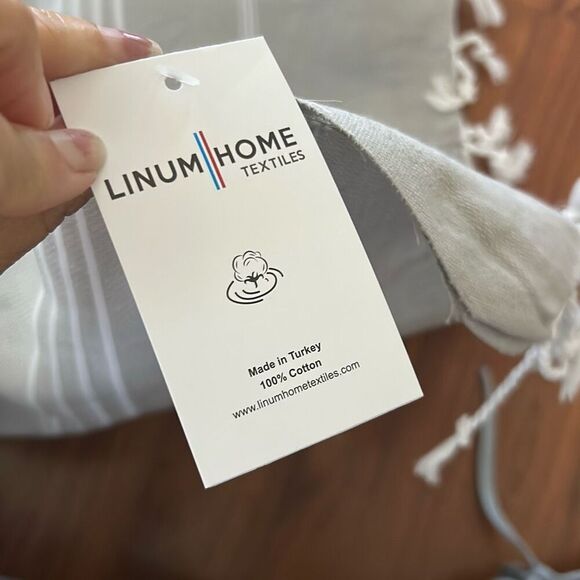 NWT Linum Home Gray striped throw blanket lightweight cotton made in turkey with - Picture 3 of 7